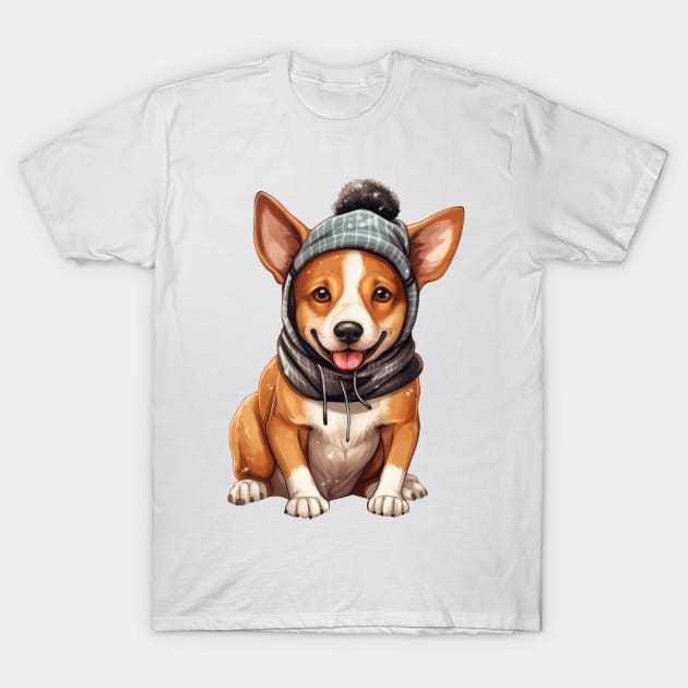 Winter Basenji Dog T-Shirt by Chromatic Fusion Studio